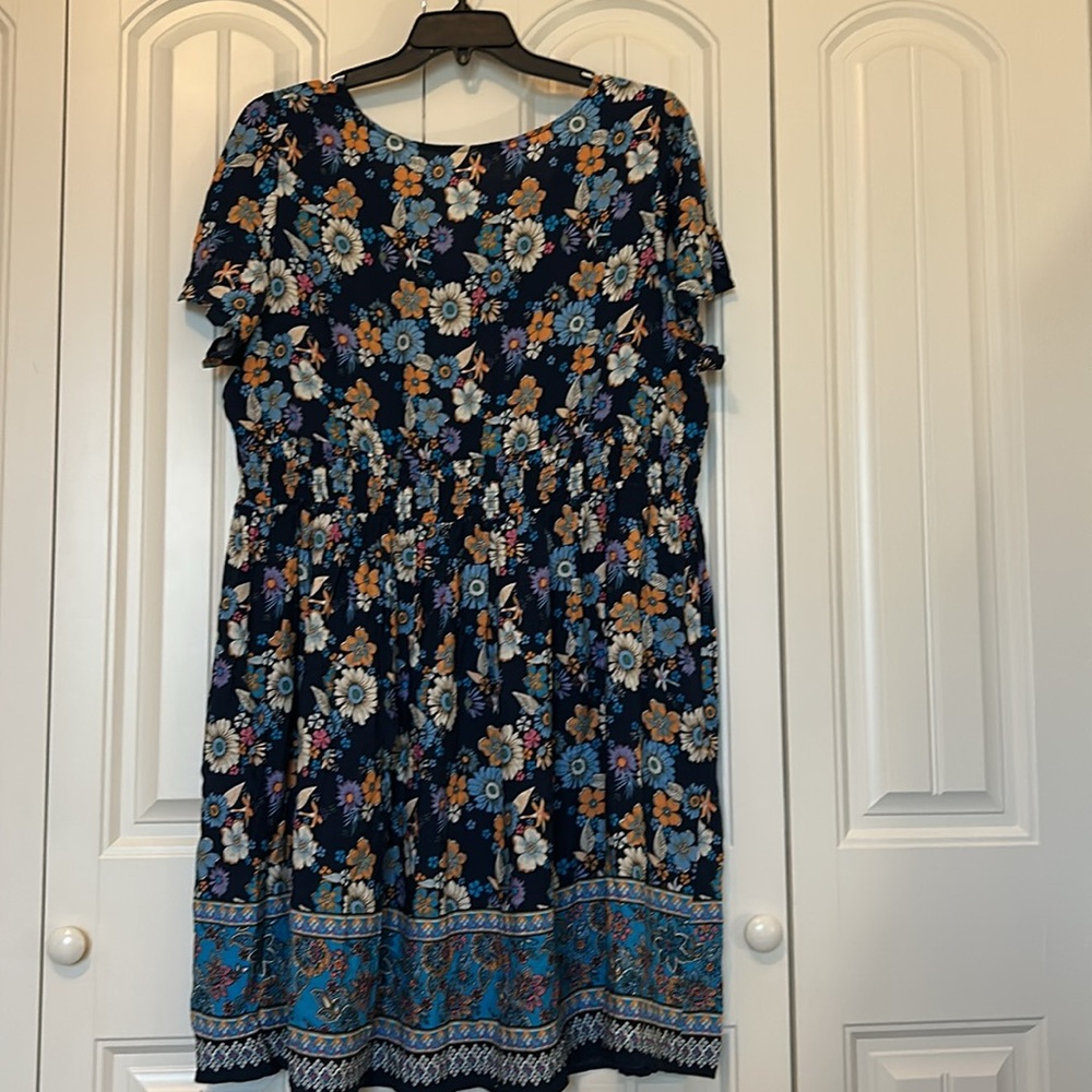 Floral Midi Dress in Blue and Orange - Picture 5 of 7
